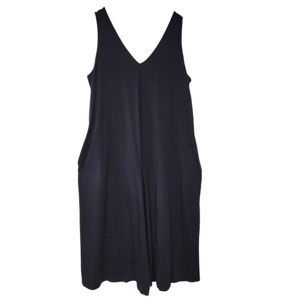 AnyBody XLP Black Cozy Knit Wide-Leg Jumpsuit Crop Sleeveless w/Back Tie Detail - Picture 2 of 5